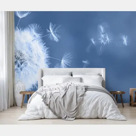 Fototapete zarte löwenzahnsamen in blau – Pixers®