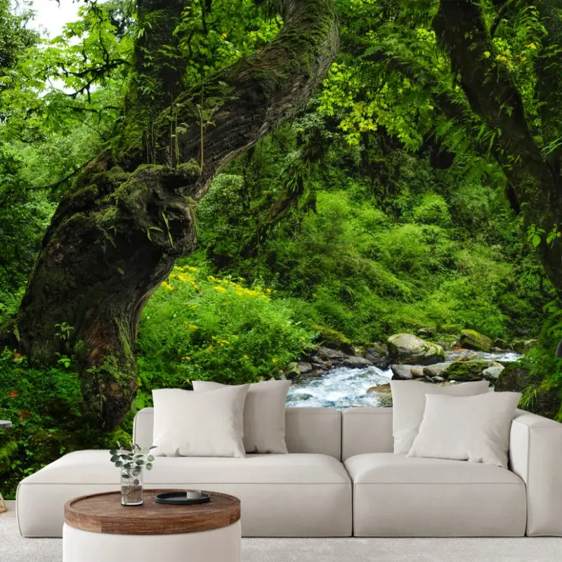 Fototapete moosiger waldbach panorama