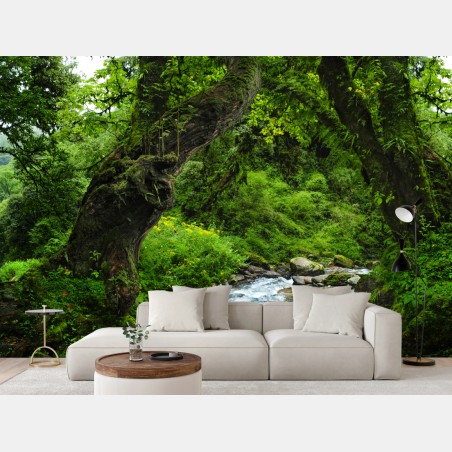 Fototapete moosiger waldbach panorama – Pixers®
