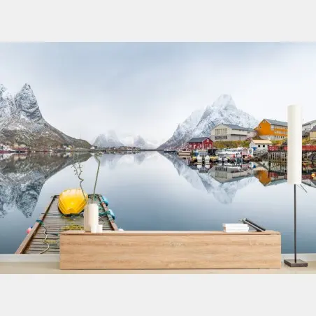 Fototapete spiegelglatter fjord mit bergkulisse – Pixers®