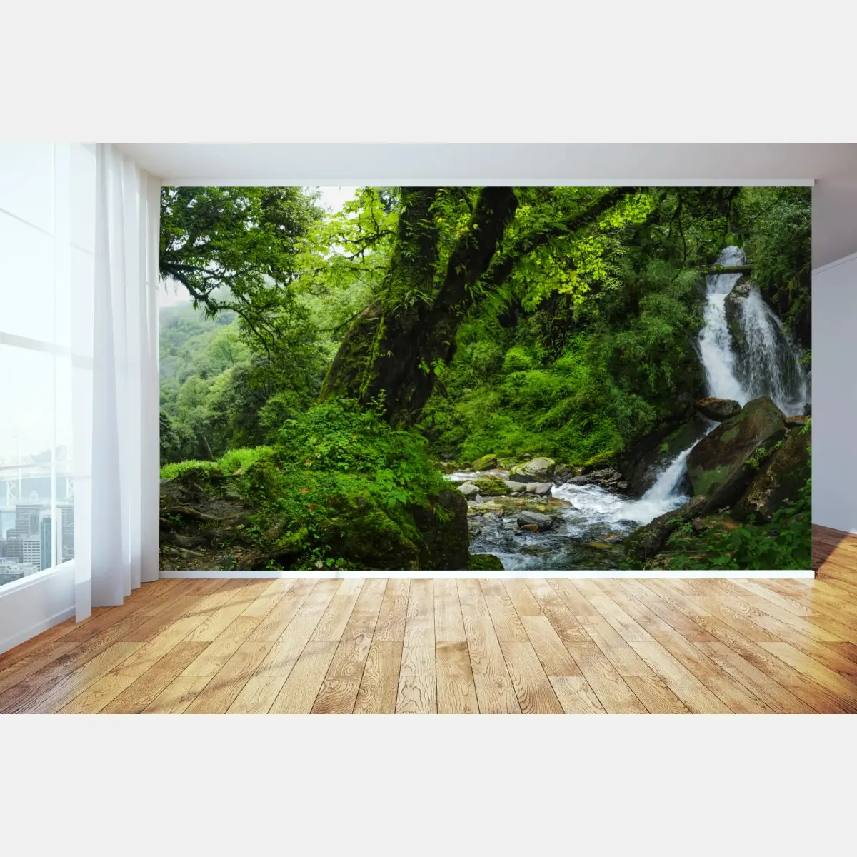 Fototapete üppiger grüner wasserfall im wald – Pixers®