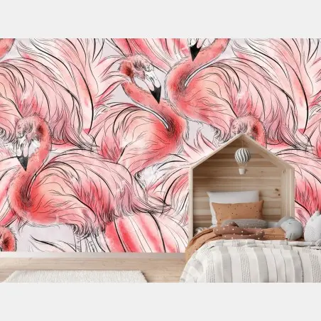 Fototapete aquarell flamingo nahtloses muster – Pixers®
