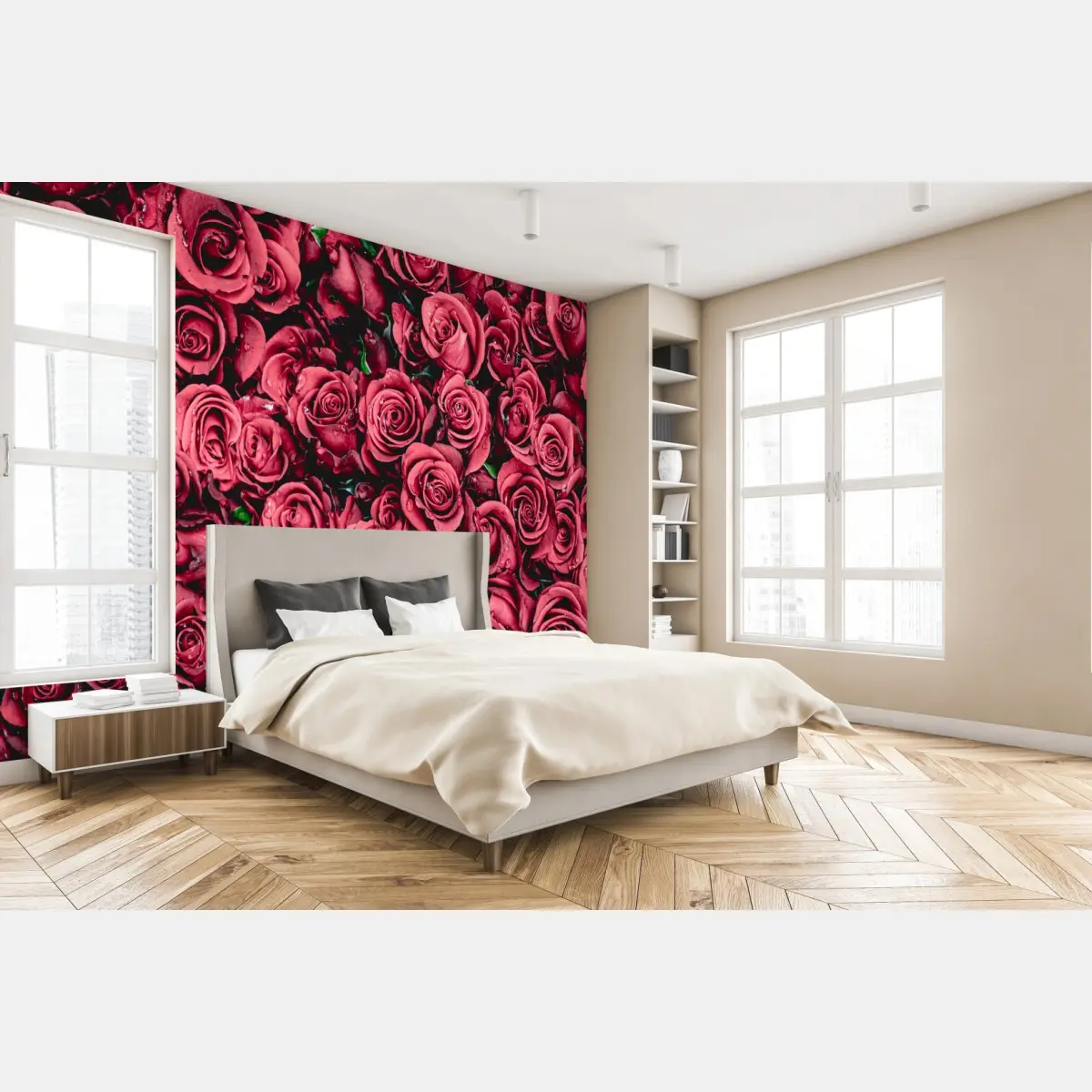 Fototapete pralle rote rosen wandbild – Pixers®