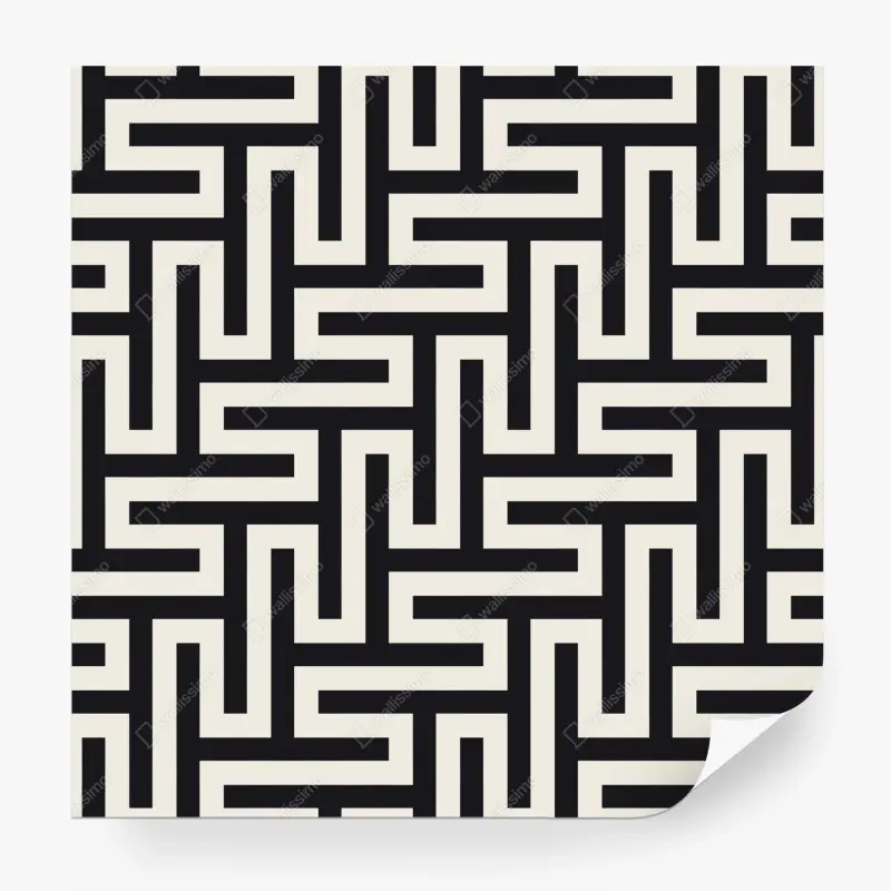 Fototapete geometrisches labyrinthmuster in beige und schwarz