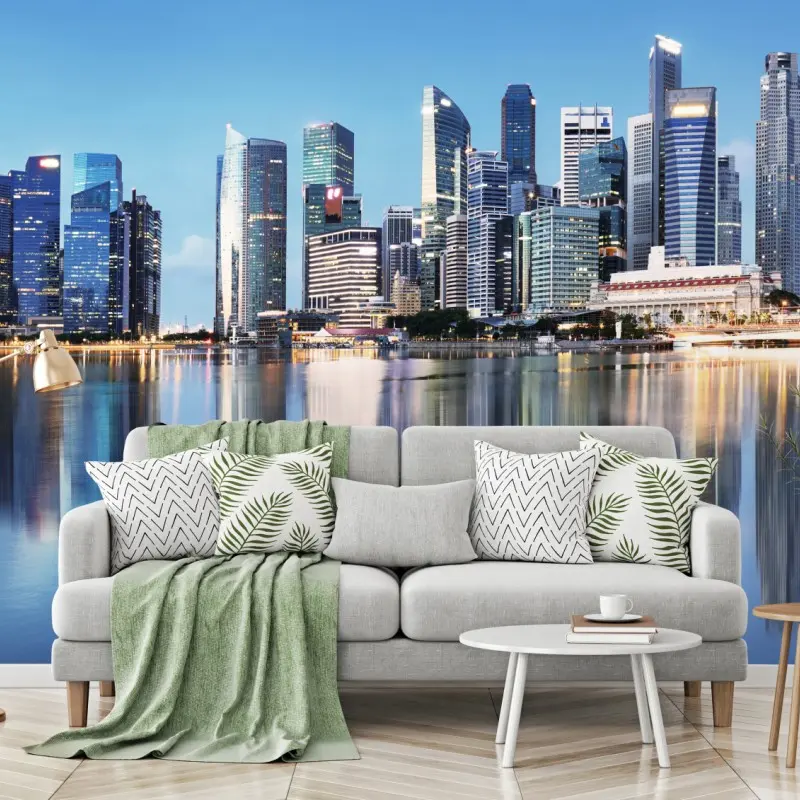 Fototapete moderne stadtskyline gespiegelt im wasser