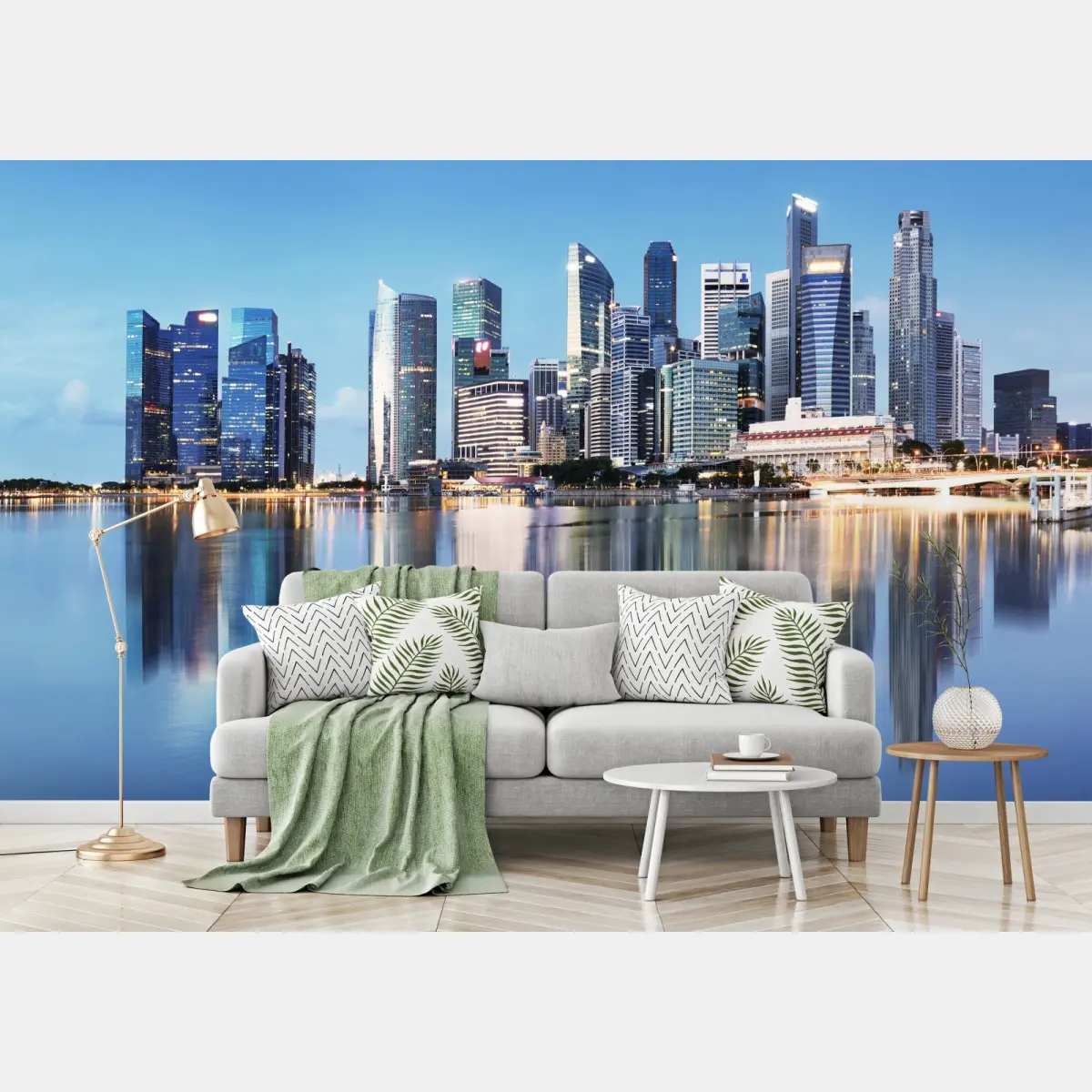 Fototapete moderne stadtskyline gespiegelt im wasser – Pixers®