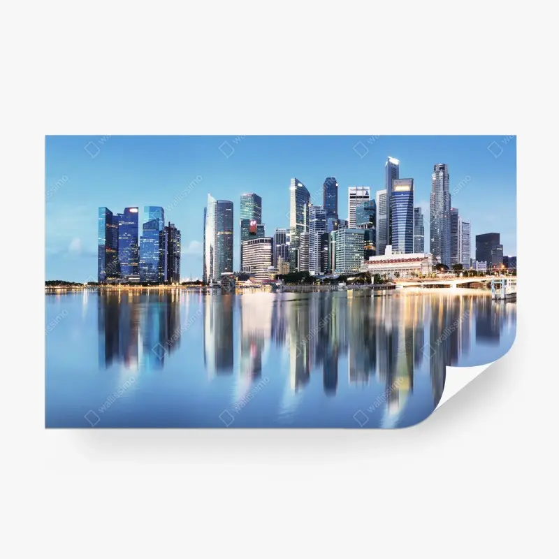 Fototapete moderne stadtskyline gespiegelt im wasser