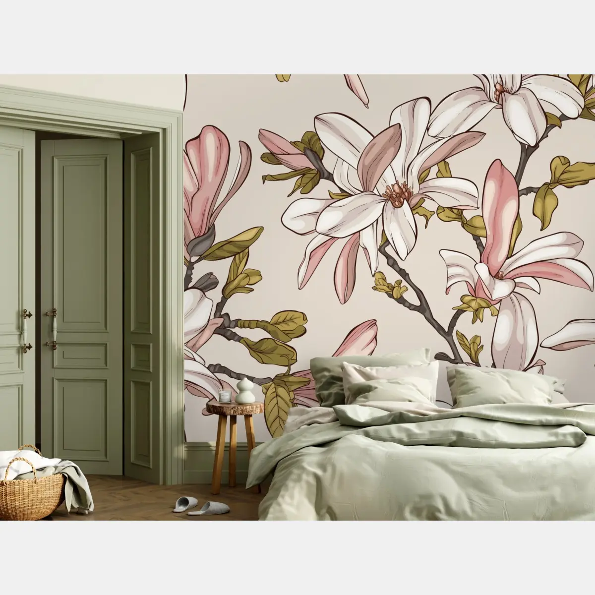 Fototapete pastell magnolien auf beigem grund – Pixers®