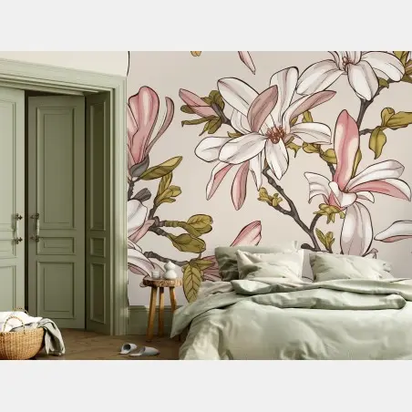 Fototapete pastell magnolien auf beigem grund – Pixers®