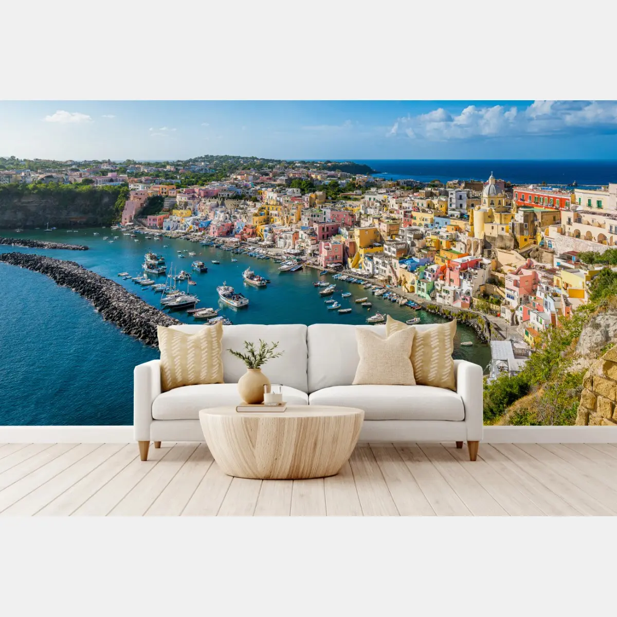 Fototapete bunte panoramaufnahme eines Mittelmeerhafens – Pixers®