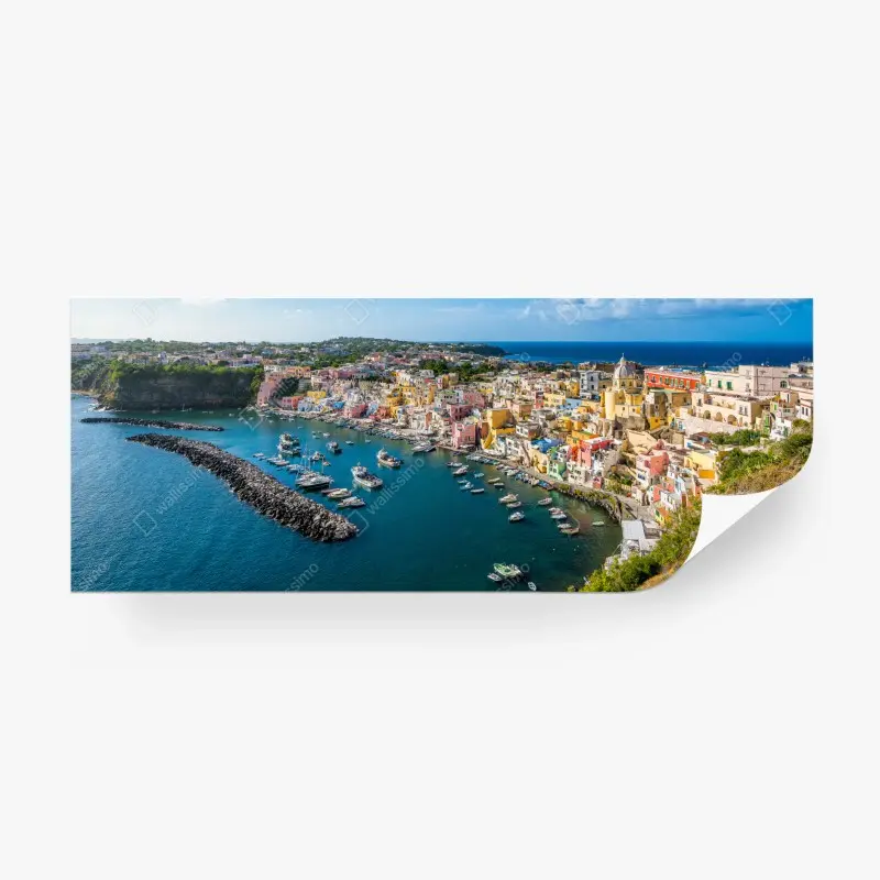 Fototapete bunte panoramaufnahme eines Mittelmeerhafens