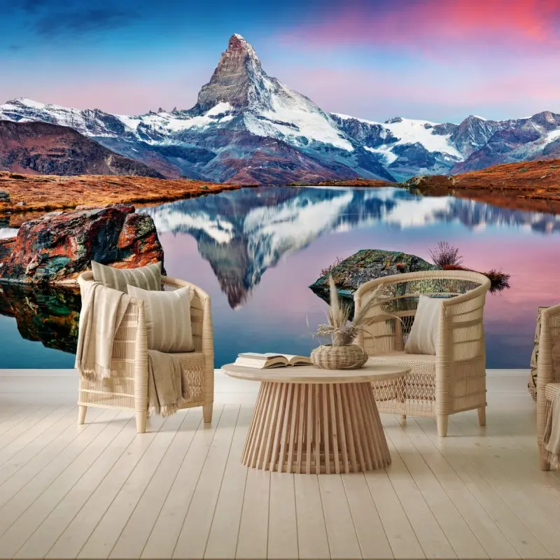 Fototapete spiegelung am Matterhorn bei sonnenaufgang