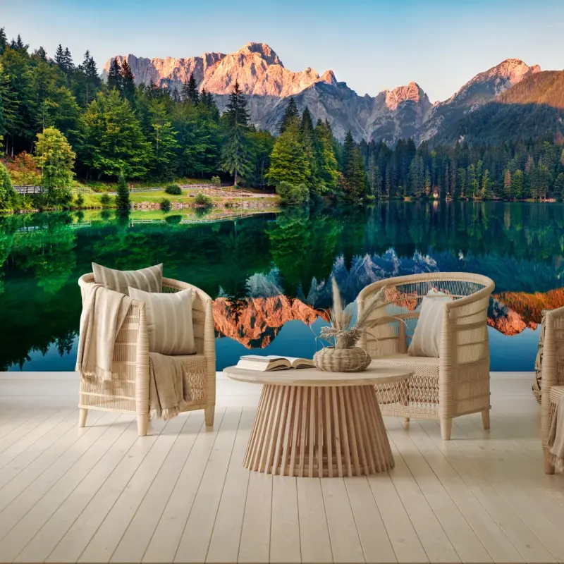 Fototapete ruhiger morgen am Fusine See, Julische Alpen