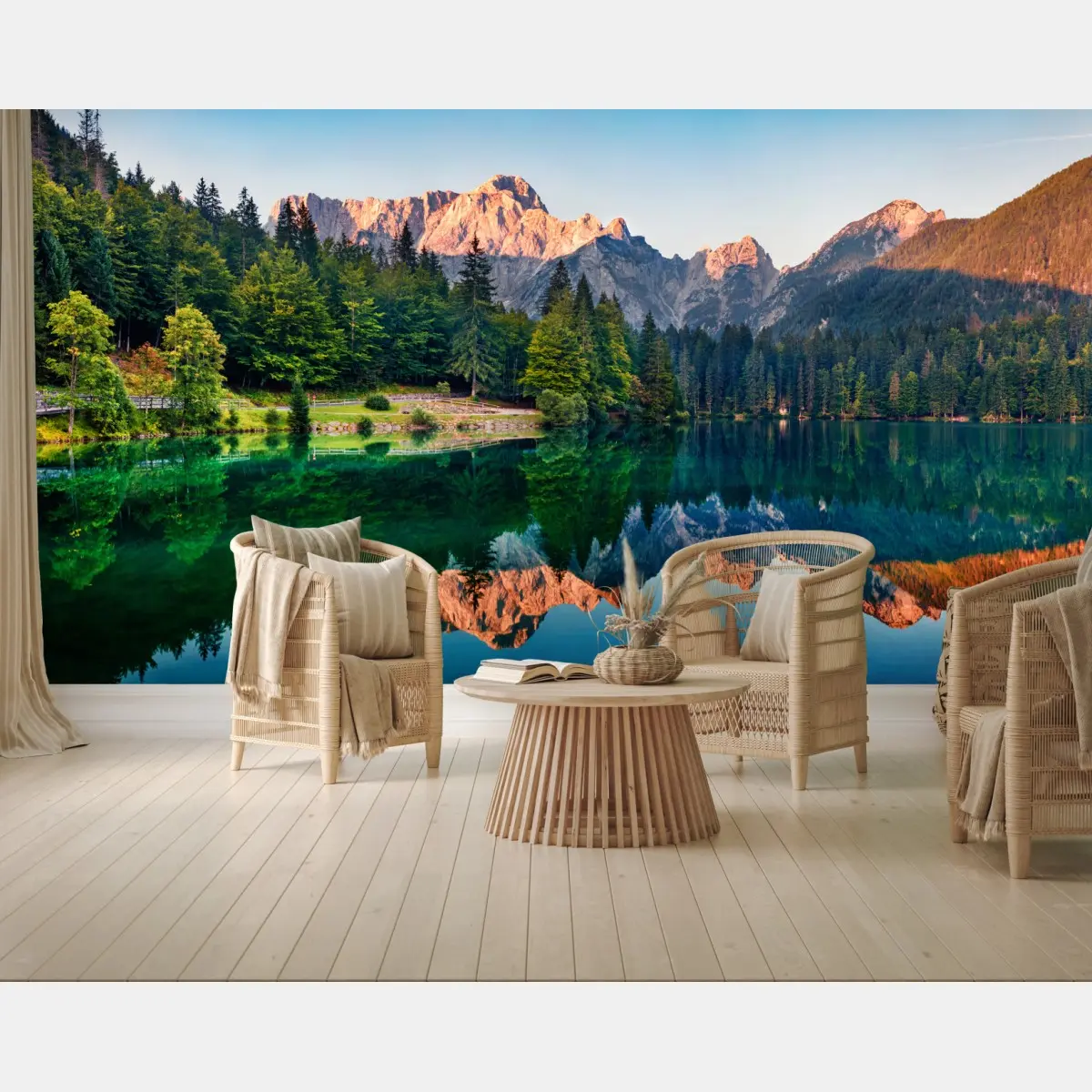 Fototapete ruhiger morgen am Fusine See, Julische Alpen – Pixers®