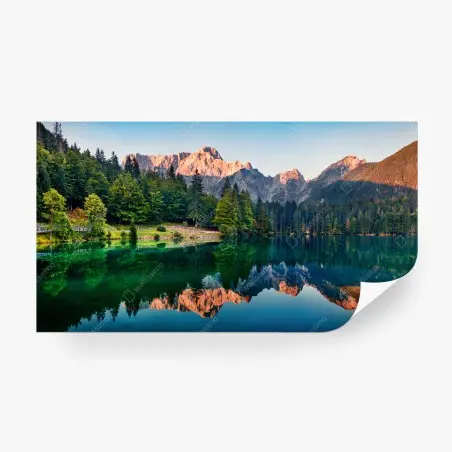 Fototapete ruhiger morgen am Fusine See, Julische Alpen – Pixers®