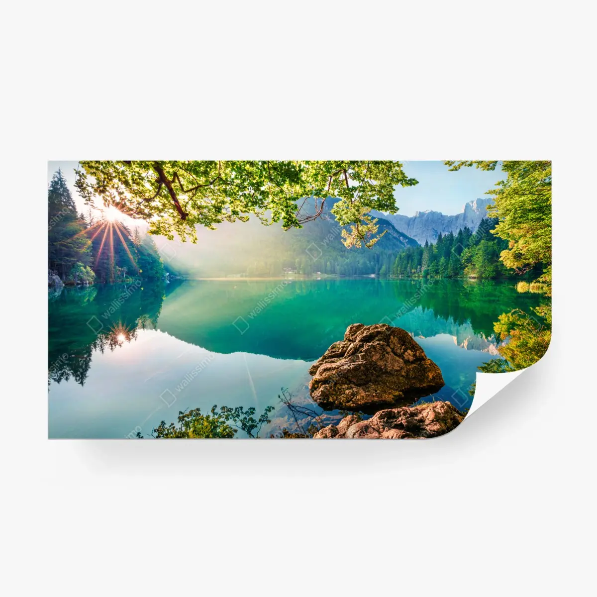 Fototapete morgendliche szene am Fusine-see mit Mangart – Pixers®