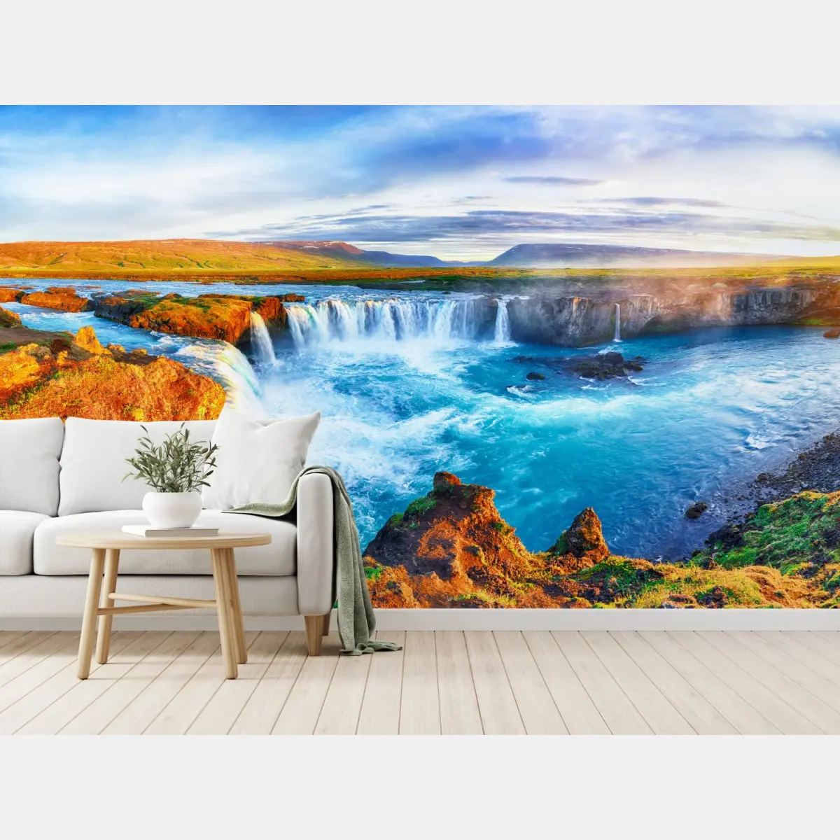 Fototapete panorama des wasserfalls Godafoss bei sonnenaufgang – Pixers®