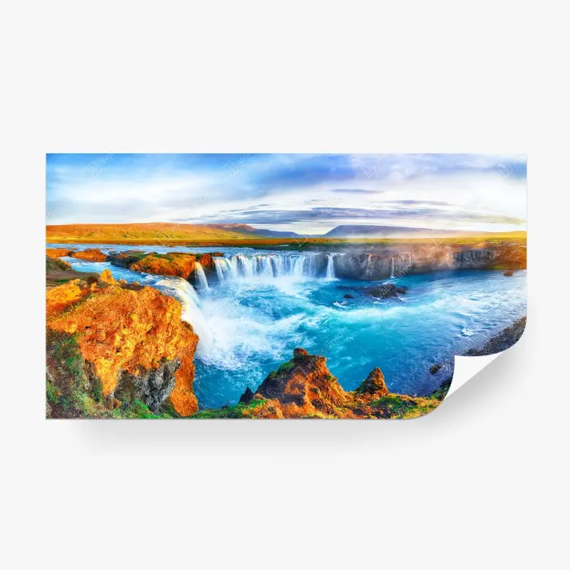 Fototapete panorama des wasserfalls Godafoss bei sonnenaufgang