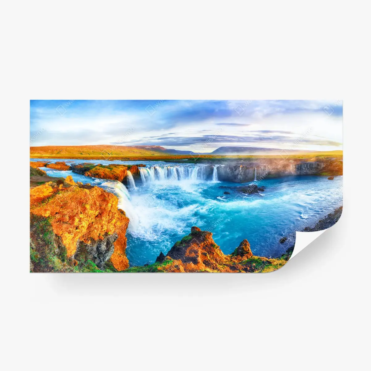 Fototapete panorama des wasserfalls Godafoss bei sonnenaufgang – Pixers®