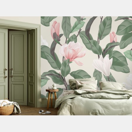 Fototapete pastell magnolienmuster – Pixers®