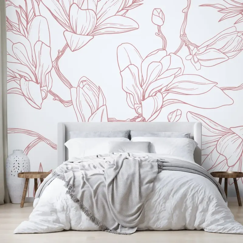 Fototapete zartes magnolienmuster in sanftem rosa