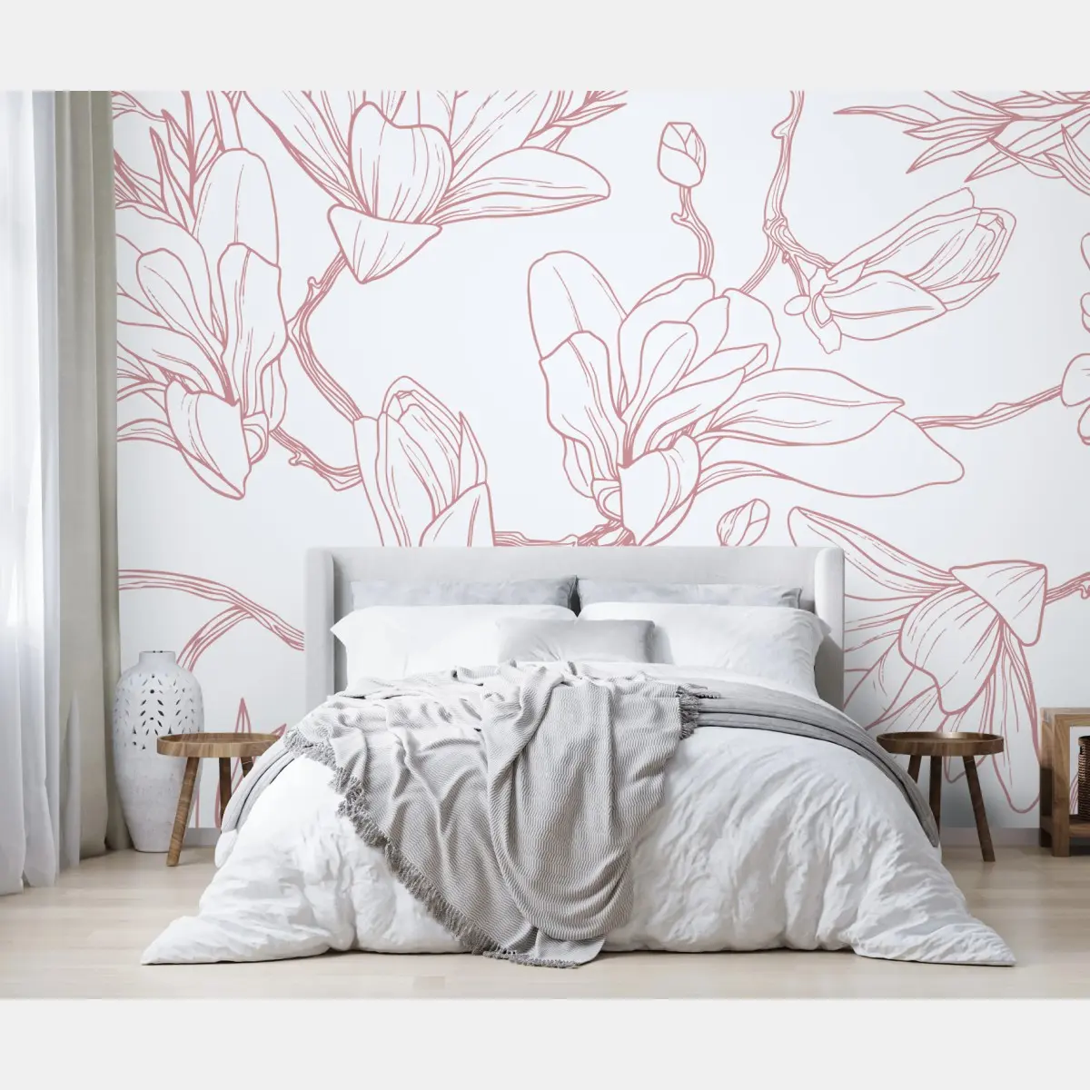 Fototapete zartes magnolienmuster in sanftem rosa – Pixers®