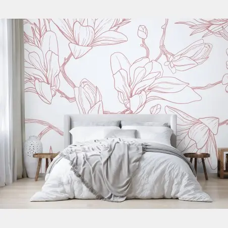 Fototapete zartes magnolienmuster in sanftem rosa – Pixers®