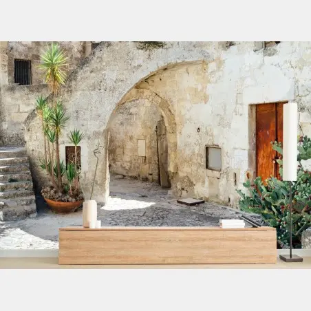 Fototapete mediterraner steinhof mit bogen – Pixers®