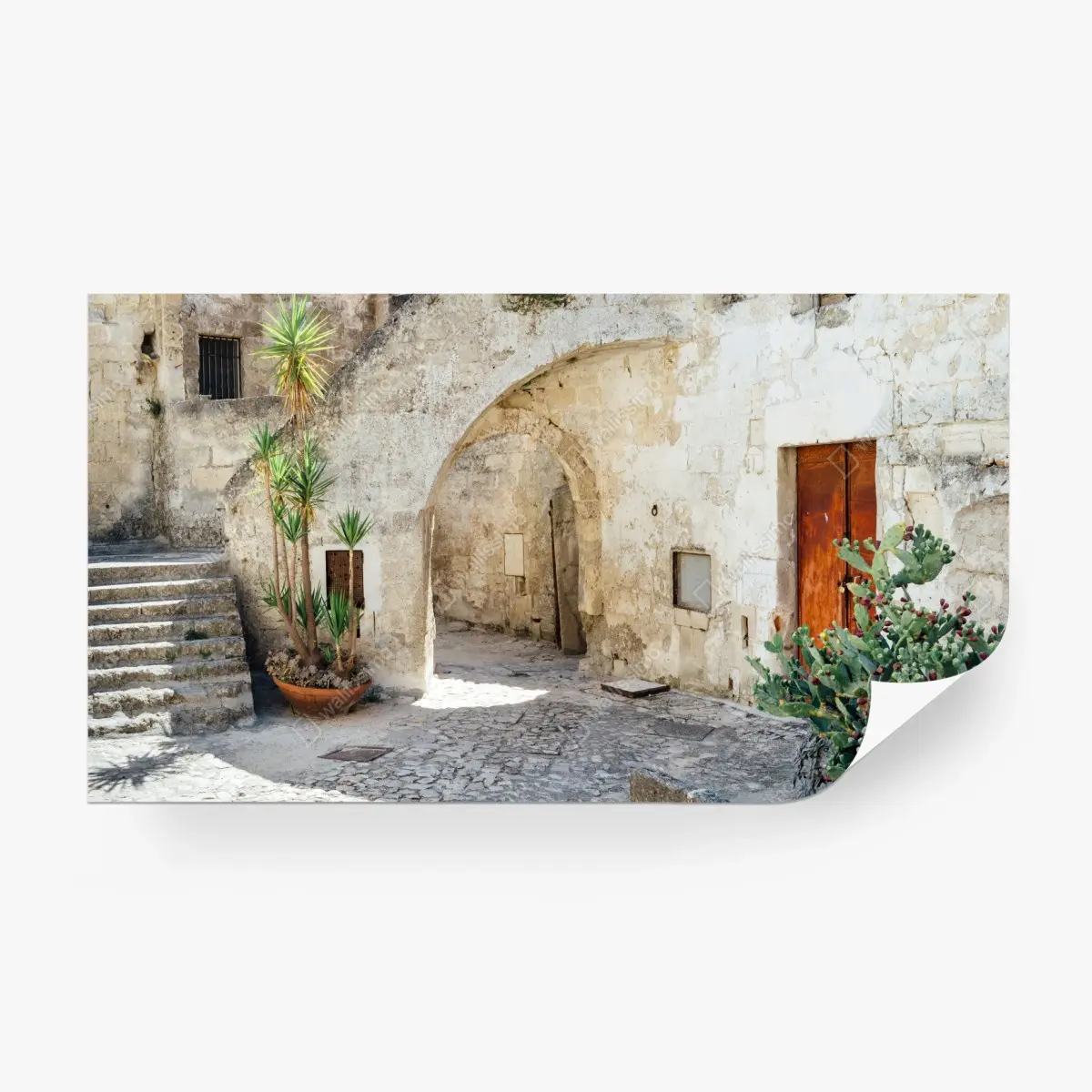 Fototapete mediterraner steinhof mit bogen – Pixers®