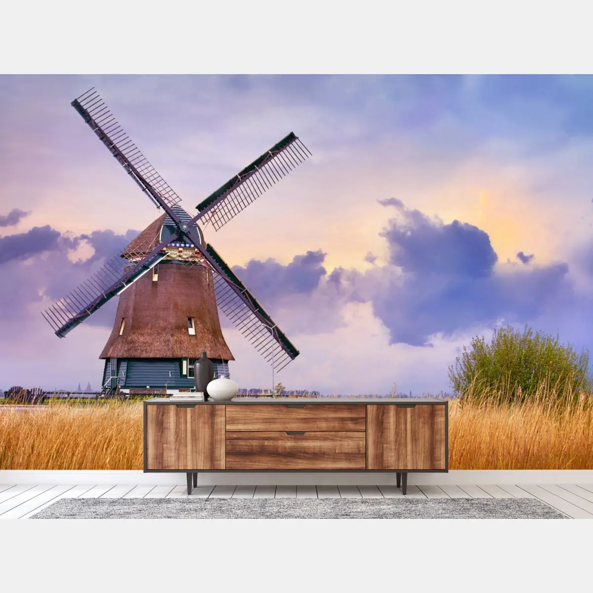 Fototapete historische windmühle auf goldenen feldern – Pixers®