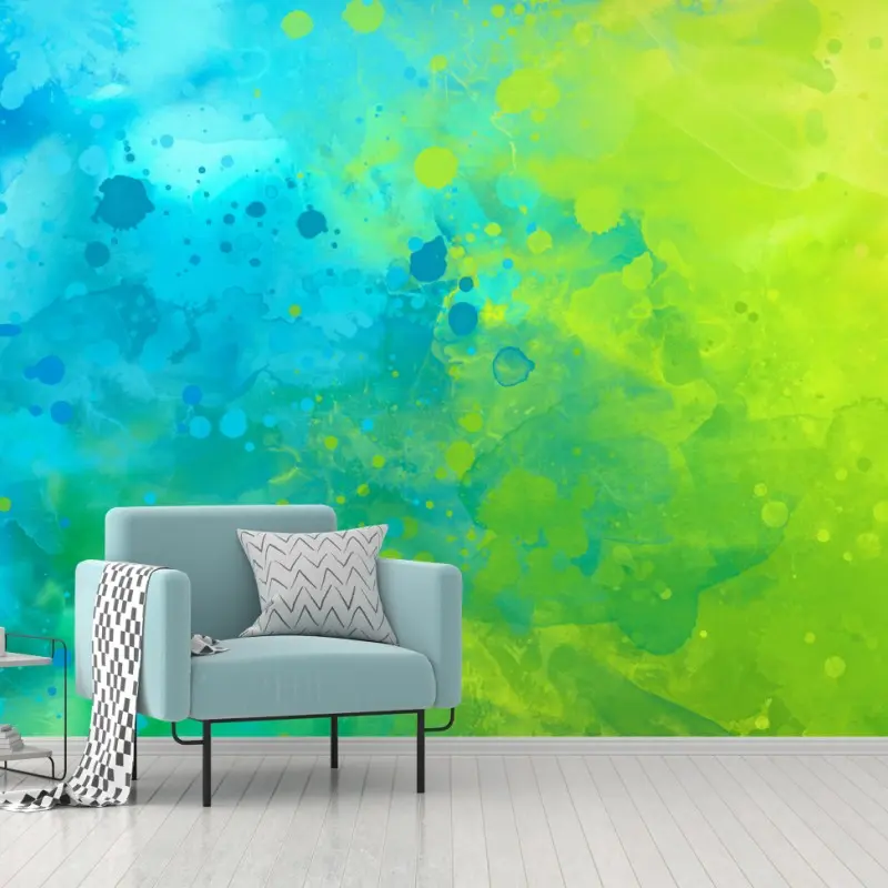 Fototapete lebhafte türkis und limetten aquarellspritzer