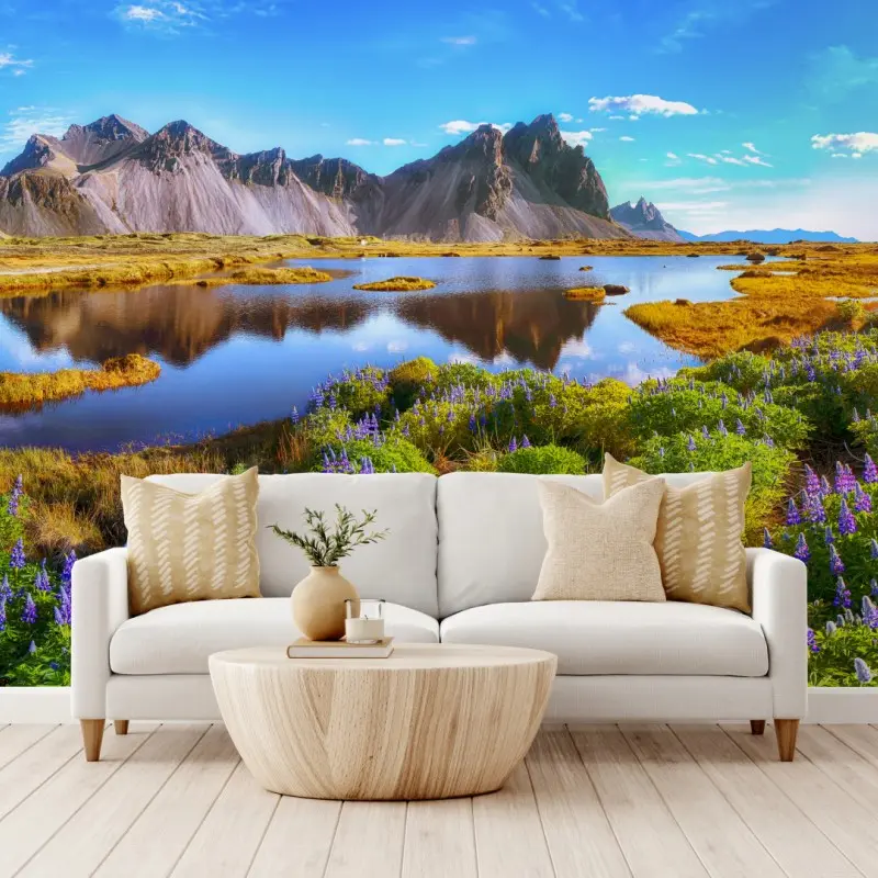 Fototapete lebendige lupinenwiesen bei Vestrahorn, Island