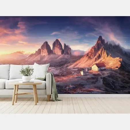 Fototapete sonnenaufgang über den gipfeln der Dolomiten – Pixers®