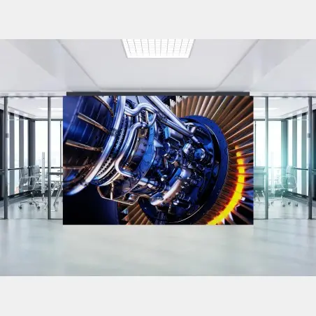 Fototapete nahaufnahme einer turbinenanlage in blau und orange – Pixers®