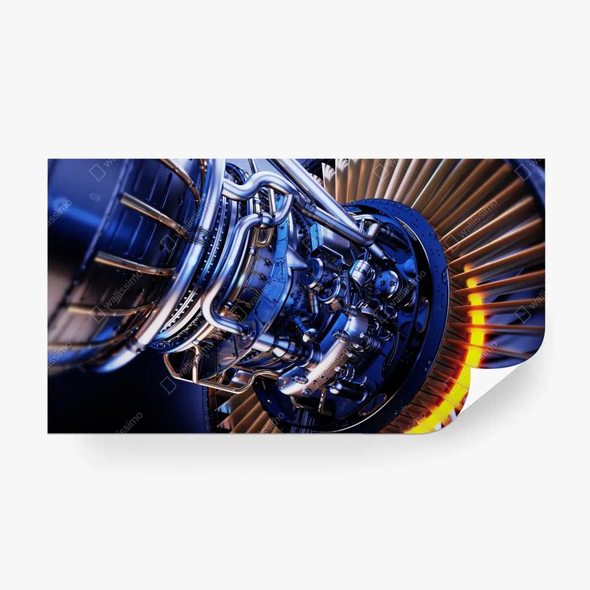 Fototapete nahaufnahme einer turbinenanlage in blau und orange – Pixers®