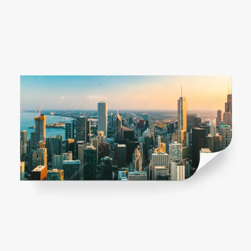 Fototapete Chicago skyline bei sonnenuntergang