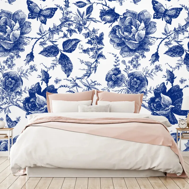 Fototapete blaues blumen toile-muster