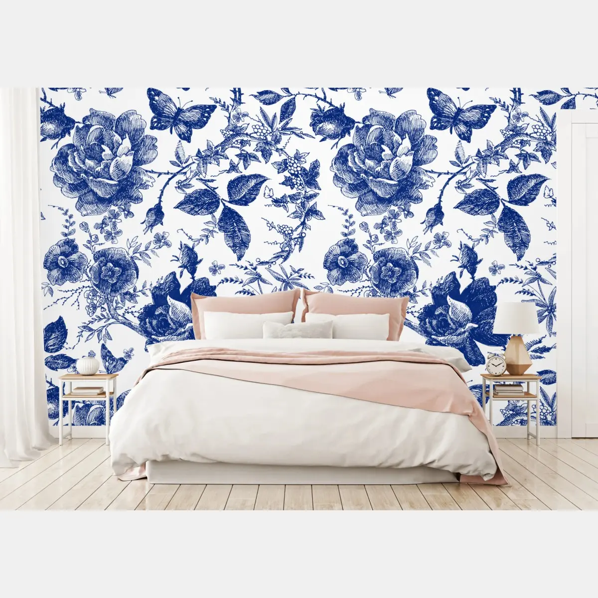 Fototapete blaues blumen toile-muster – Pixers®
