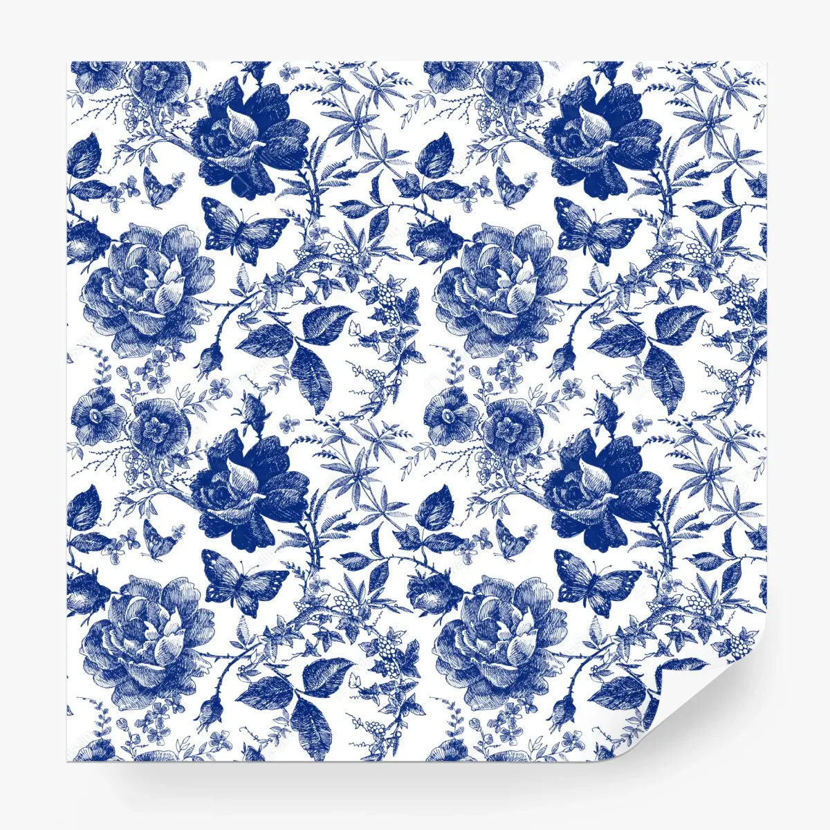 Fototapete blaues blumen toile-muster – Pixers®