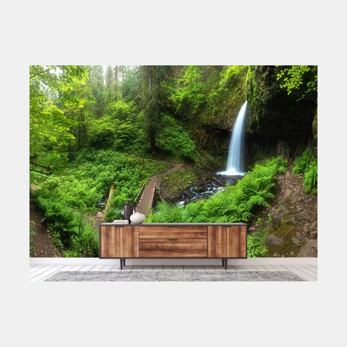 Fototapete üppiger waldwasserfall panorama – Pixers®
