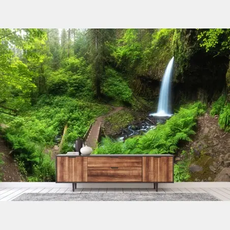Fototapete üppiger waldwasserfall panorama – Pixers®