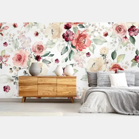Fototapete zartes aquarell rosenmuster – Pixers®