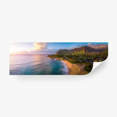 Fototapete sonnenuntergang am strand panorama mit tropischen bergen – Pixers®