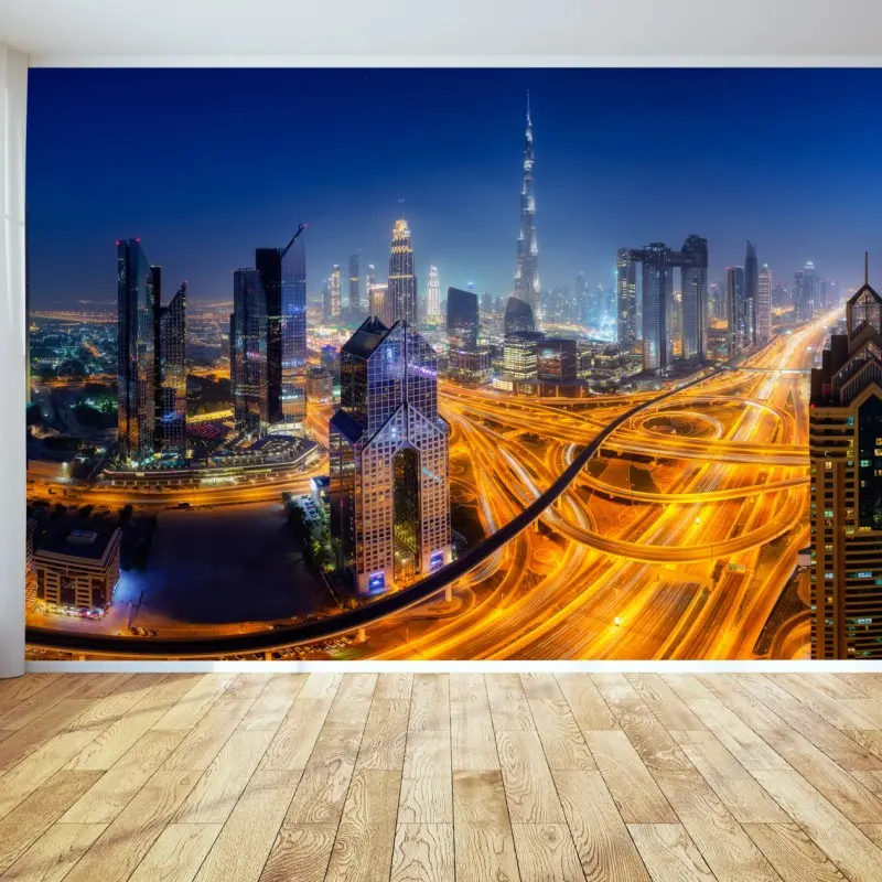 Fototapete panorama der nächtlichen skyline von Dubai