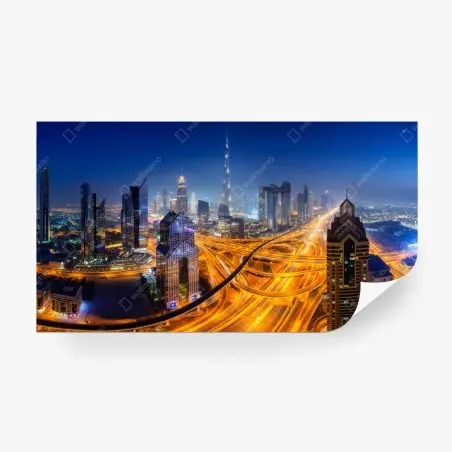 Fototapete panorama der nächtlichen skyline von Dubai – Pixers®
