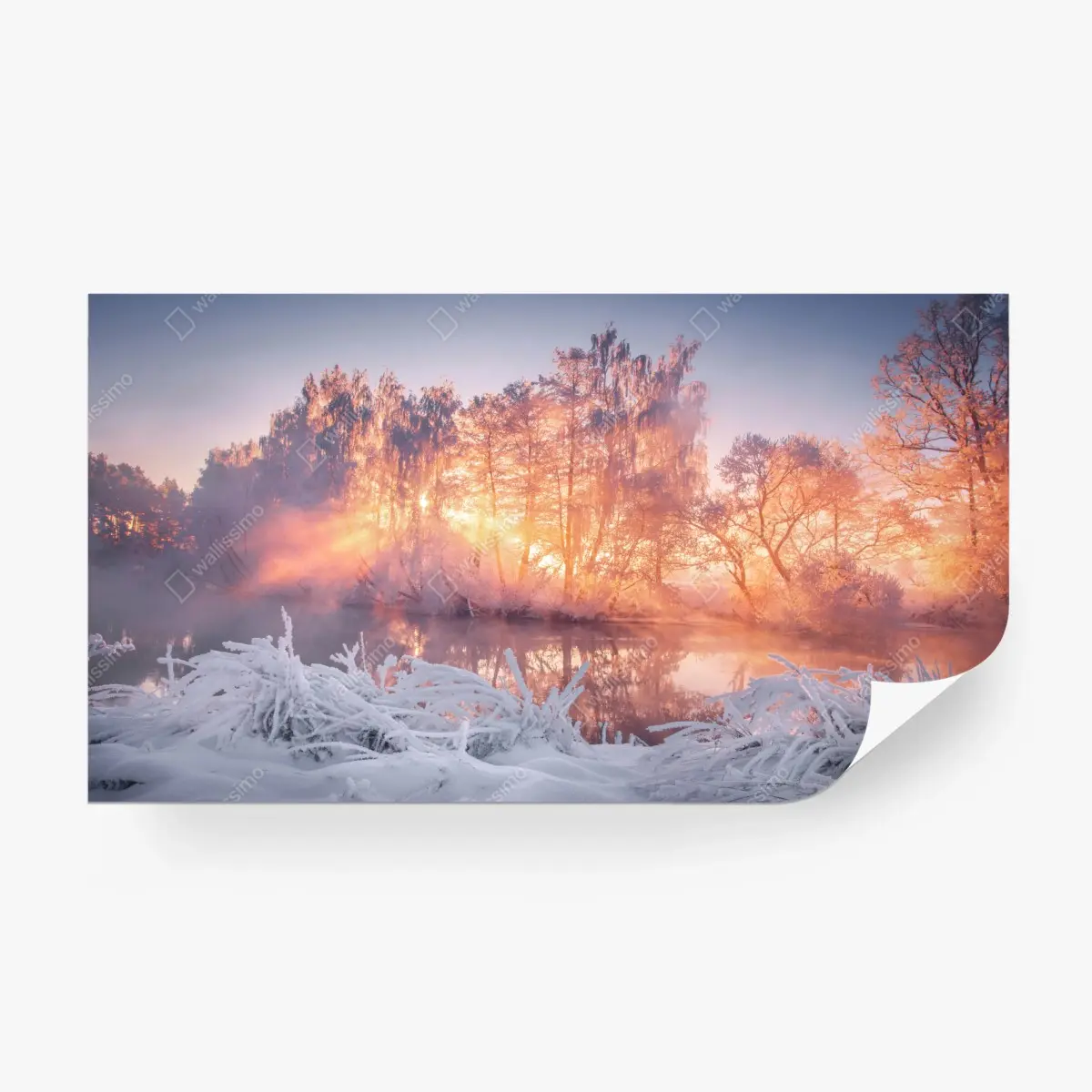 Fototapete winterlicher sonnenaufgang über zugefrorenem fluss – Pixers®