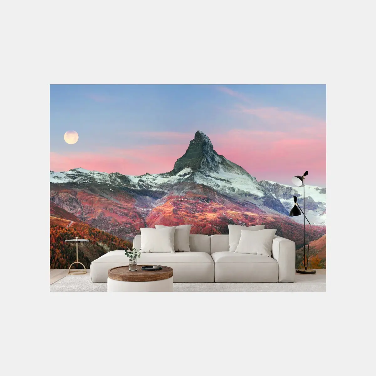 Fototapete herbstliche panoramaaufnahme des Matterhorns bei sonnenuntergang – Pixers®