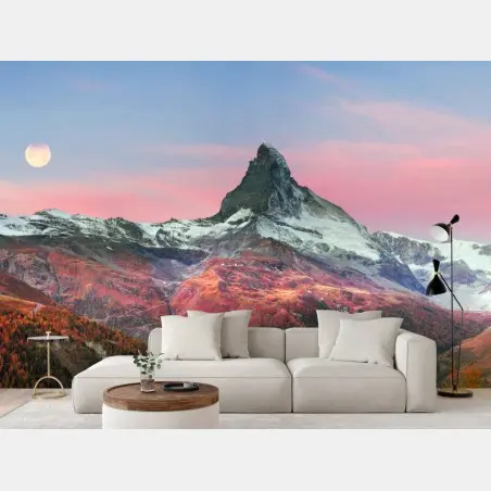 Fototapete herbstliche panoramaaufnahme des Matterhorns bei sonnenuntergang – Pixers®