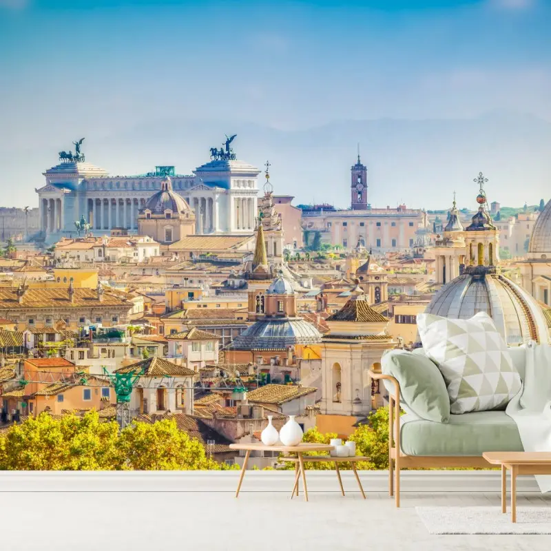 Fototapete sonnige skyline von Rom mit kuppeln