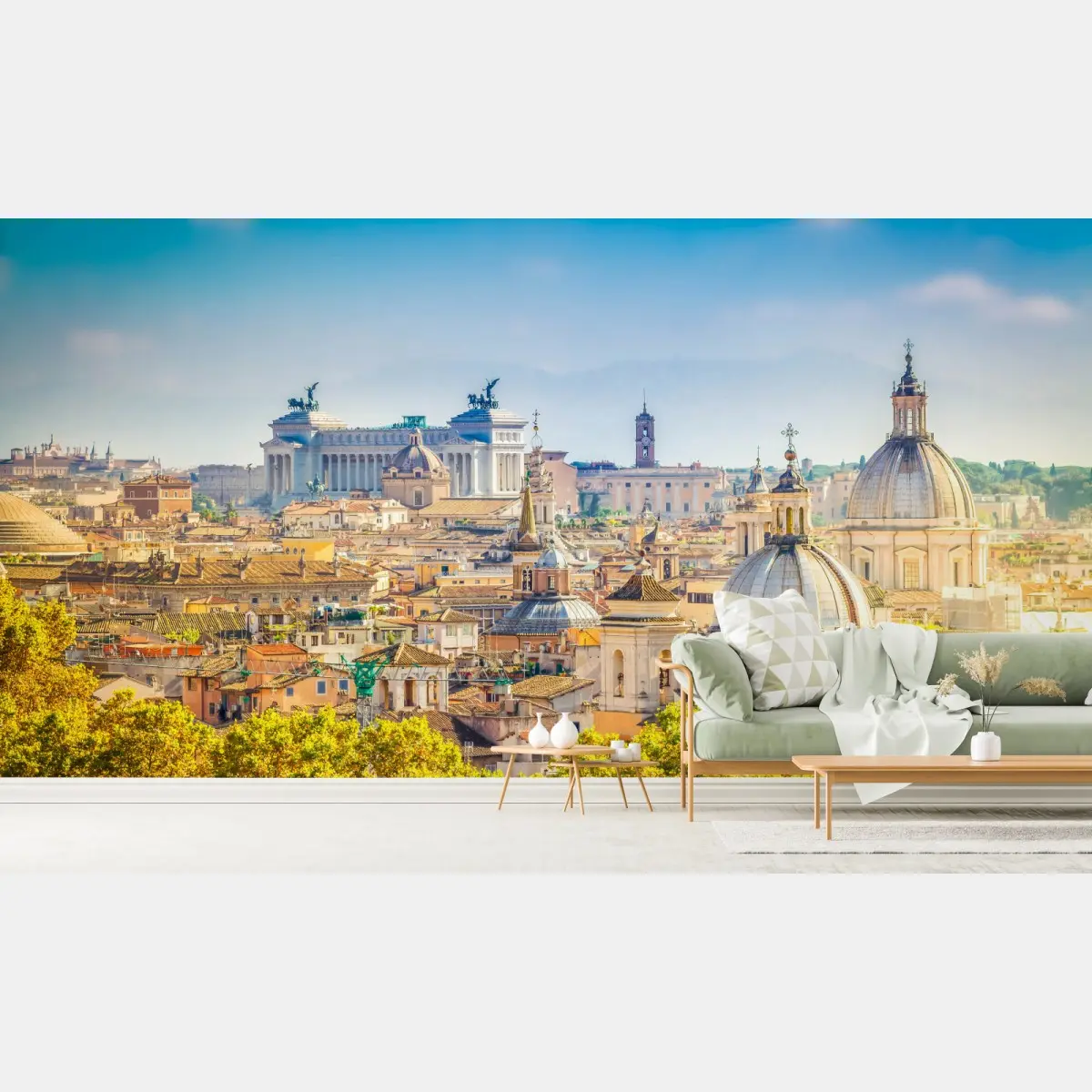 Fototapete sonnige skyline von Rom mit kuppeln – Pixers®